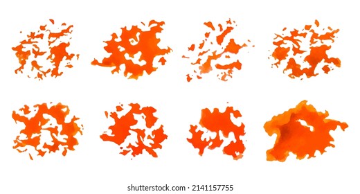 Set of abstract elements for design. Gouache watercolor paints. Free form. orange texture brush. Graphic vector. 