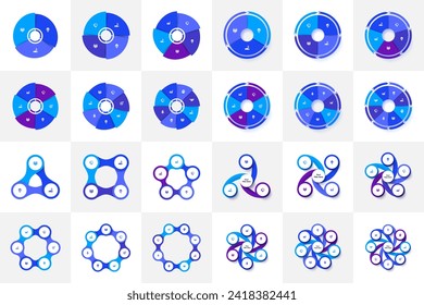 Set of abstract elements for infographic. Template for cycle diagrams with 3, 4, 5, 6, 7 and 8 options, parts, steps or processes