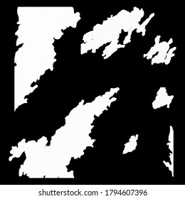 A set of abstract elements with jagged edges - white on a black background - vector.