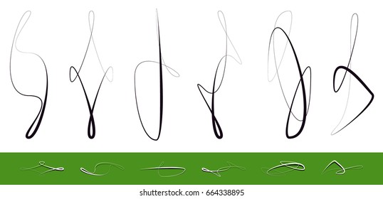 Set of abstract elements with overlapping, interlacing randomly ordered shapes