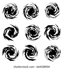 Set of abstract elements with overlapping, interlacing randomly ordered shapes