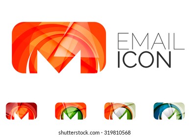 Conjunto de ícono de correo electrónico abstracto, conceptos de logotipo de negocios, diseño geométrico moderno limpio. Creado con líneas de onda abstractas transparentes