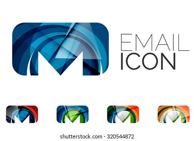 Set of abstract email icon, business logotype concepts, clean modern geometric design. Created with transparent abstract wave lines