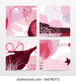 Set of abstract expressive graphic cards, love and passion theme, saint Valentine's day, Suitable for covers, posters, cards, invitations, placards, brochures, flyers, etc
