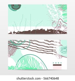 Set of abstract expressive web banners, green spring theme, popular horizontal web size