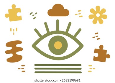 Set of abstract eye and any objects. Suitable for clip art, stickers, flat design illustration, etc