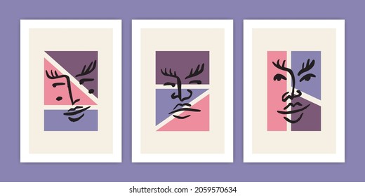 Set of Abstract Face with Geometric Shape Illustration