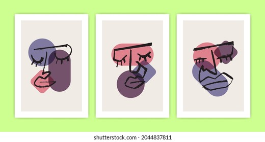 Set of Abstract Face and Geometrical Shape