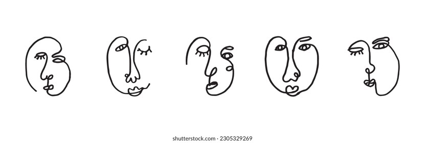 set of abstract face hand drawn