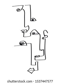 Set of abstract face one line drawing. Portrait minimalistic style. Fine one line drawing abstract face. One line drawing abstract faces. Modern continuous line art