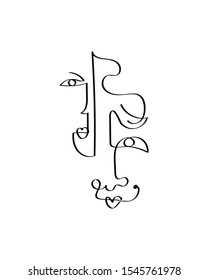 Set of abstract face one line drawing. Portrait minimalistic style. Fine one line drawing abstract face. One line drawing abstract faces. Modern continuous line art