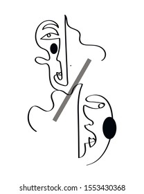 Set of abstract face one line drawing. Portrait minimalistic style. Fine one line drawing abstract face. One line drawing abstract faces. Modern continuous line art
