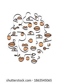 Satz abstrakter Gesichtserkennung. Portrait minimalistischer Stil. Schönes, abstraktes, einzeiliges Ziehbild. Eine Linie zeichnen abstrakte Gesichter. Moderne, kontinuierliche Kunst