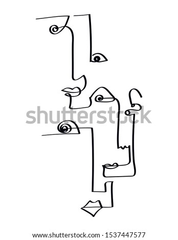 Set of abstract face one line drawing. Portrait minimalistic style. Fine one line drawing abstract face. One line drawing abstract faces. Modern continuous line art
