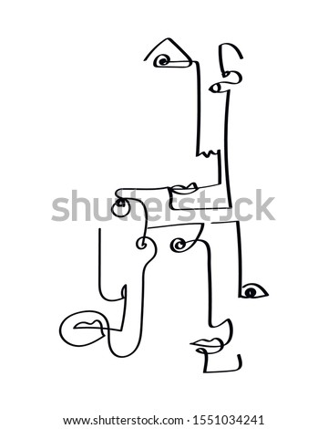 Set of abstract face one line drawing. Portrait minimalistic style. Fine one line drawing abstract face. One line drawing abstract faces. Modern continuous line art