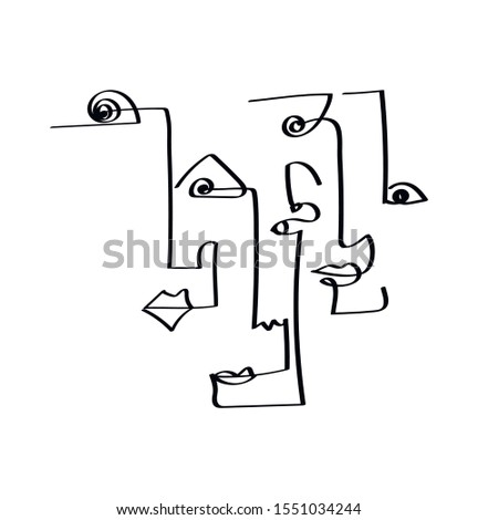Set of abstract face one line drawing. Portrait minimalistic style. Fine one line drawing abstract face. One line drawing abstract faces. Modern continuous line art