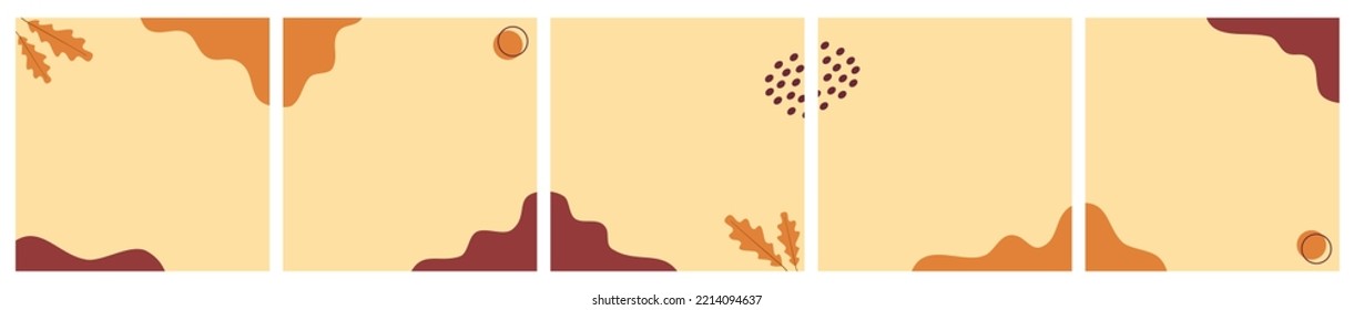 Set of Abstract Fall Background for Social Media Post Template, Banner, Microblog, Carousel, Card. Abatract Background with Leaves and organic Shape.