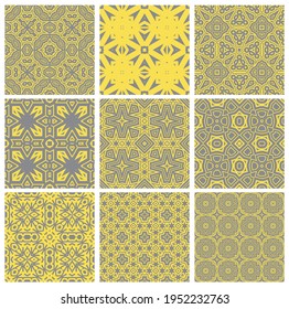 Conjunto de hexágono de línea delgada de fantasía abstracta, patrones geométricos sin costura. Mosaico creativo, colección de fondo de azulejos.