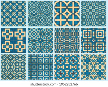 Set von abstrakten Fantasy dünnen Linie Hexagon, Dreieck geometrische nahtlose Muster. Kreatives Mosaik, Fliesenhintergrund-Kollektion.