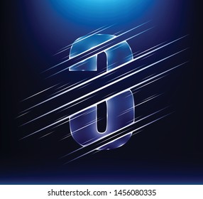 set of abstract fast speed luxury glass number character 3 three with blue color background.  vector illustration eps10
