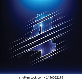 set of abstract fast speed luxury glass number character 4 four with blue color background.  vector illustration eps10
