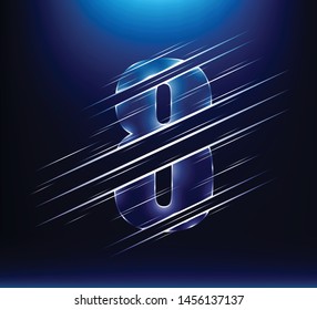 set of abstract fast speed luxury glass number character 8 eight with blue color background.  vector illustration eps10