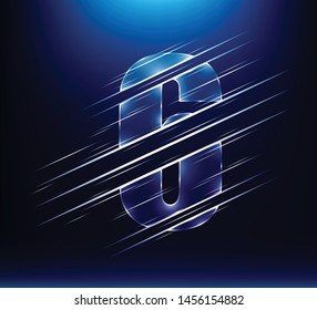 set of abstract fast speed luxury glass number character 6 six with blue color background.  vector illustration eps10