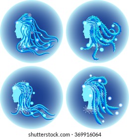 set of abstract female faces