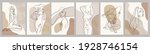 Set of abstract female silhouettes. Elegant illustrations in trendy simple linear style. Portraits and bodies. Vector collages. 