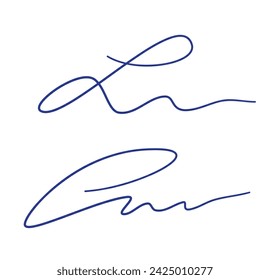 Set of abstract fictitious fake autographs in blue ink. Vector illustration of EPS10