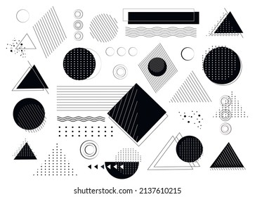 set of abstract figure: circle, triangle, dot, line. geometric memphis style, one line. modern background in the style of minimalism. element for print, card, banner, postcard. vector art illustration