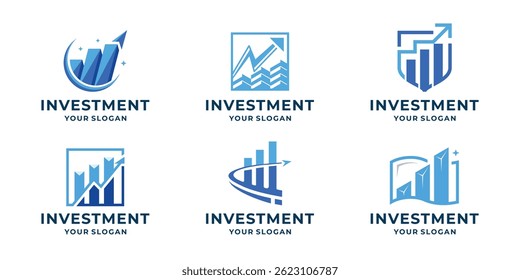 set of abstract finance logo creative growth market business arrow sign symbol.