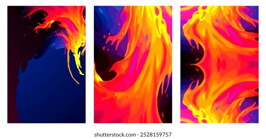 Set of Abstract Fire Element Poster Background Illustrations