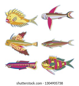 Set Abstract fish - vector graphic. This logo template can be representative of travel destination of an exotic tropical place, tourism, aquarium, adventure water sports, etc