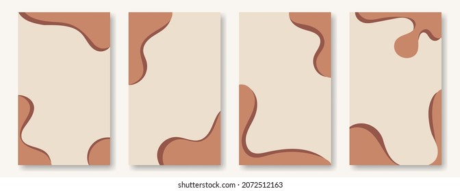 Set of abstract flat backgrounds with copy space. Liquid flowing doodle shapes with place for text. Vertical backdrops for social media posting, stories