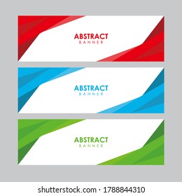 Set bestehend aus abstrakten, flachen, farbenfrohen, eleganten geometrischen Bannerdesign, professionell modernen, roten, blauen, grünen, grafischen Bannerelementvorlagenvektor