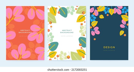 Set of abstract flat floral banner design template. Collection of brochure, card, background, cover. Vector illustration