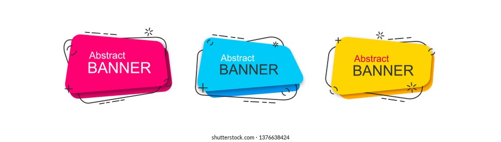 Set of abstract flat red blue yellow banners. Template ready for use in web or print design.