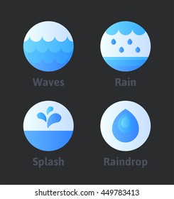 Set of abstract flat water icons, vector design elements