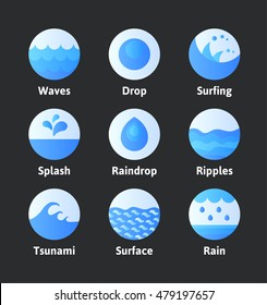 Set of abstract flat water icons, vector design elements
