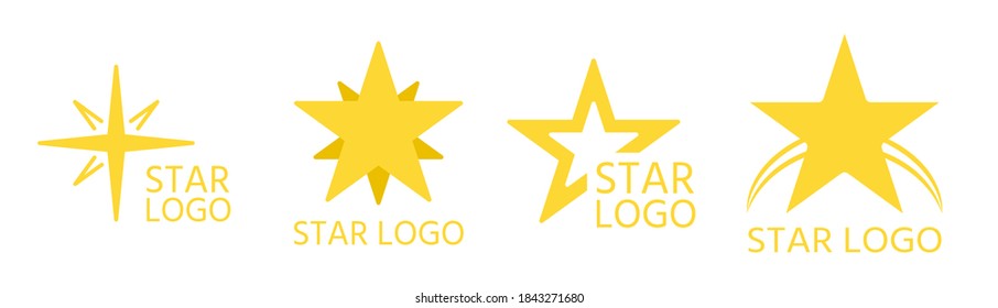 Conjunto de estrellas amarillas planas abstractas, plantilla de logotipo. Simple compañía de negocios de marca de diseño. Icono de forma diferente, éxito de símbolo. Pictograma de marca corporativa de forma estrella. Ilustración vectorial aislada
