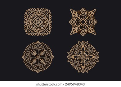 set of abstract flora botanic line art element designs for yoga studio, beauty, spa and medicine center. mandala flower petals ornament decoration vector illustration design 