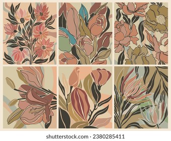 Set of abstract floral art backgrounds vector. 