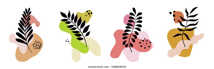Set abstract floral background isolated on white Vector hand draw tropical leaves  background  for paper cover fabric interior decor