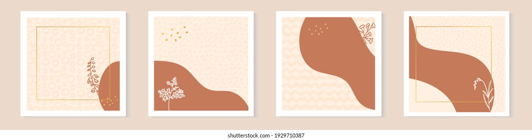 Set of abstract floral background for social media post. Simple feminine layout illustration. Vector trendy minimal template in boho style with copy space for text. Greeting card, invitation, brochure