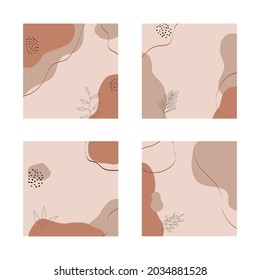 Set of abstract floral backgrounds for instagram posts. Vector trendy minimal templates