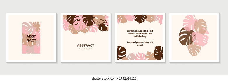 Set of abstract floral backgrounds for social media posts. Vector trendy minimal templates in boho style with copy space for text. Modern art design for print, cover, wallpaper. Vector illustration