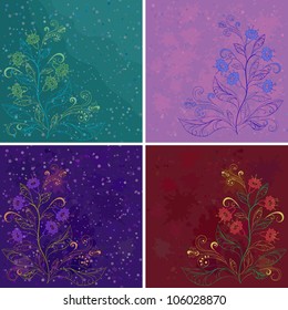 Set abstract floral backgrounds with symbolical flowers. Vector