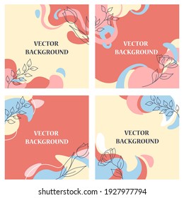 Set of abstract floral backgrounds.  Vector trendy minimal templates with place for text. 