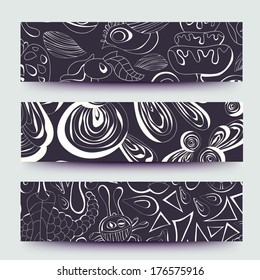 Set of abstract floral  card. Hand drawn illustration and place for your text. Template with image of butterflies, beetles and flowers. Ornament decorative colorful pattern and sample text.